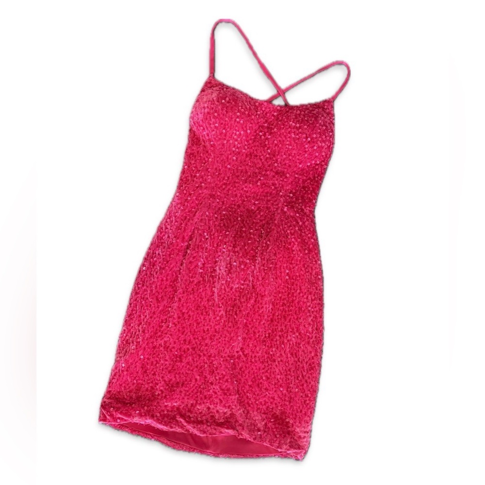 Barbiecore Hot Pink Sequined Mini Dress with Strappy Back